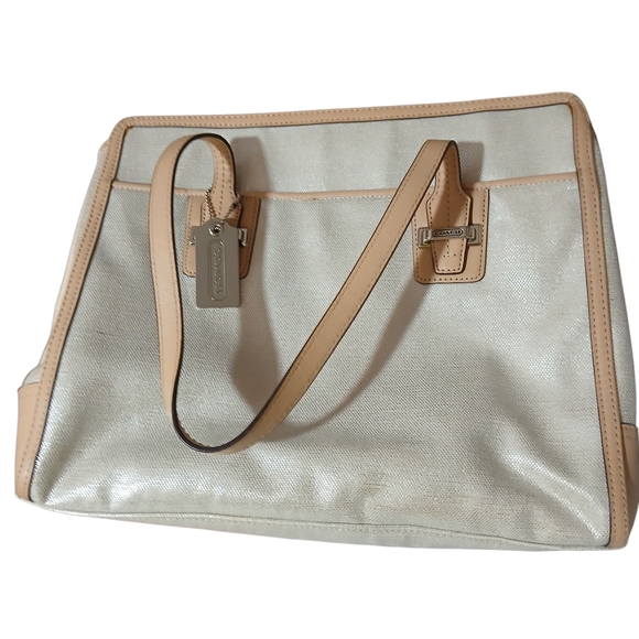 Coach Taylor Foiled Cream and Tan Metalic Carryall - Picture 1 of 4